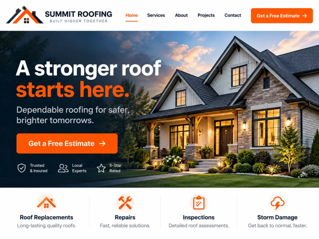 Example website design for a roofing company