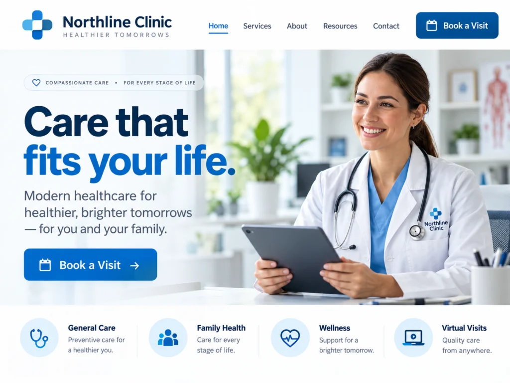 Example website design for a healthcare clinic