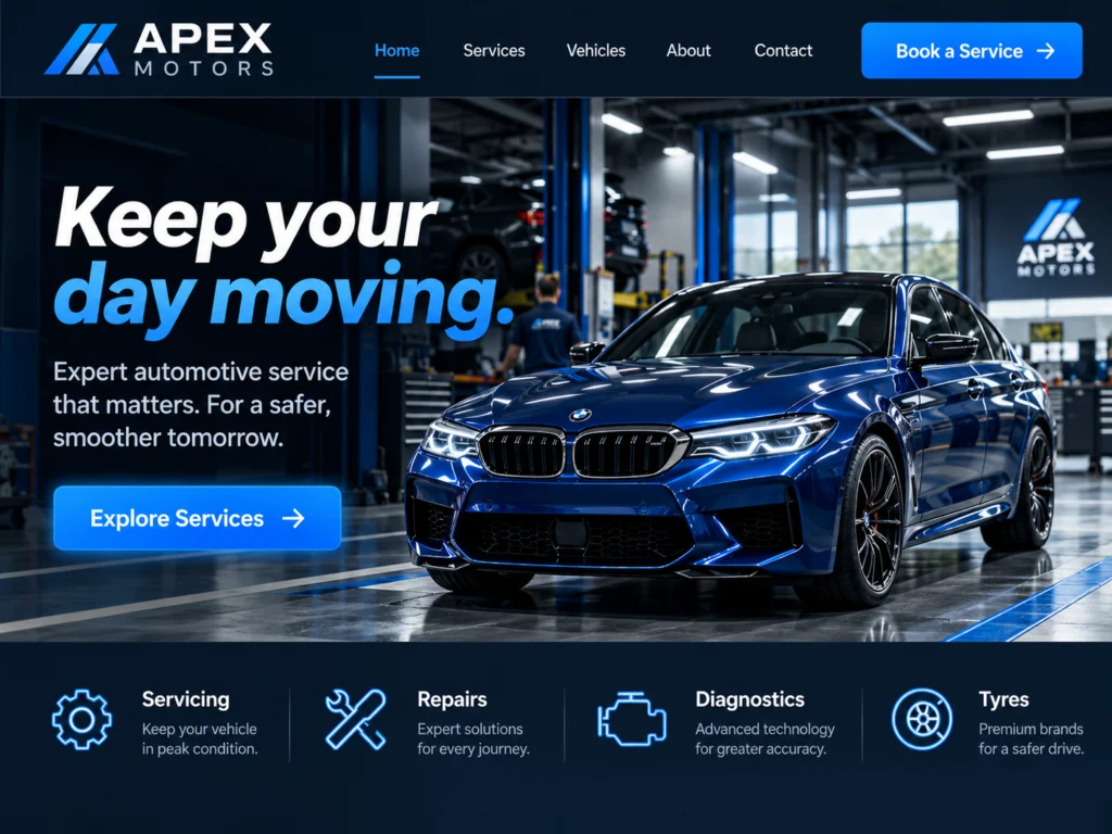 Example website design for an auto service shop