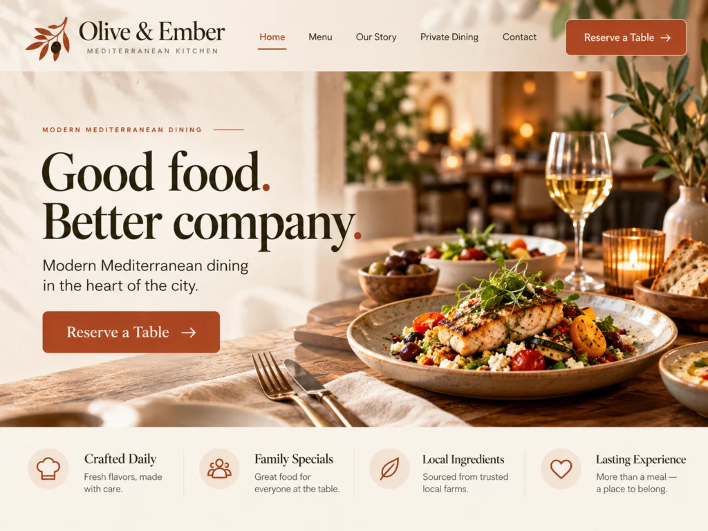 Example website design for a Mediterranean restaurant