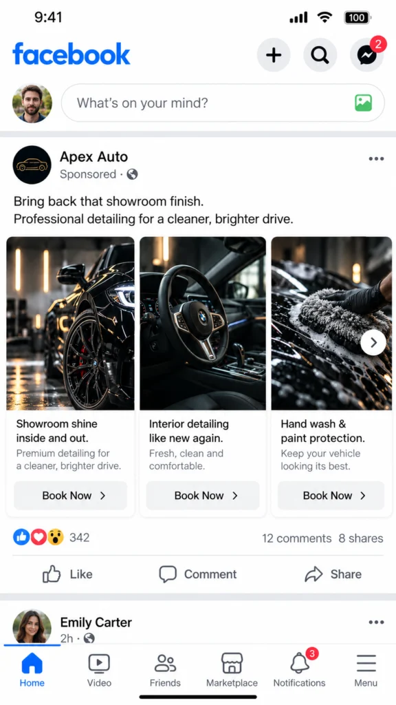 Example Facebook ad for an auto detailing business