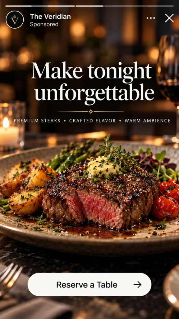 Example Instagram story ad for a steakhouse