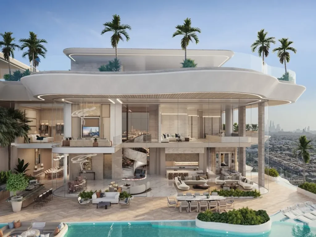 A modern luxury home with terraces and an outdoor pool