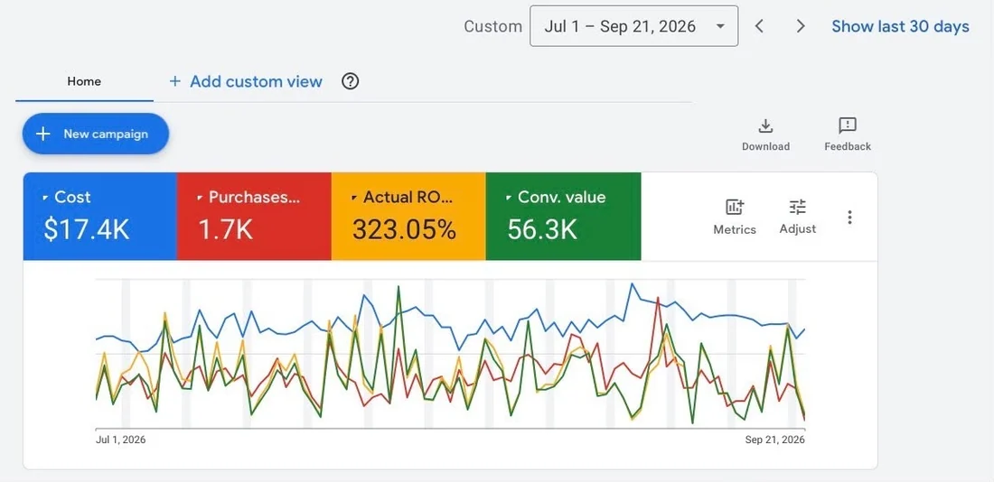 Google Ads account overview screenshot for an online retailer